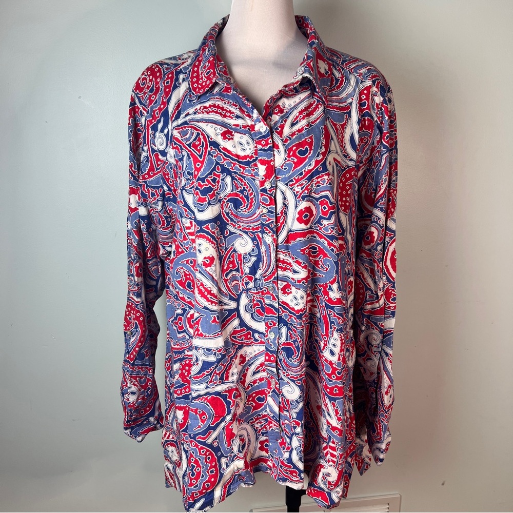 Westbound Red and Blue Oversized Linen Button Down Shirt